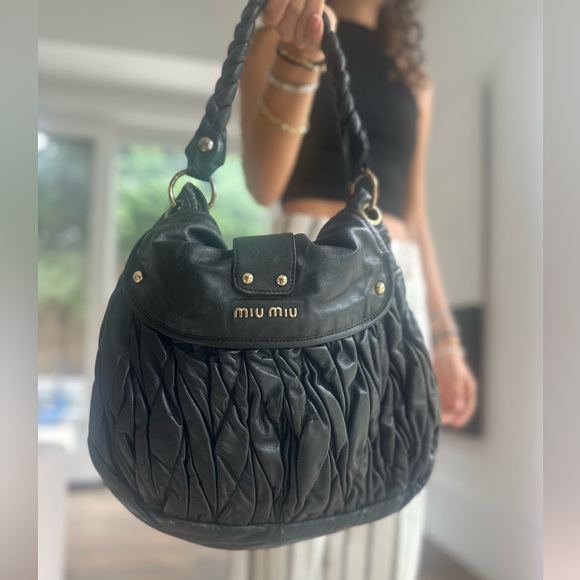 Miu Miu Black Shoulder Bag with Gold Accents - Picture 10 of 15